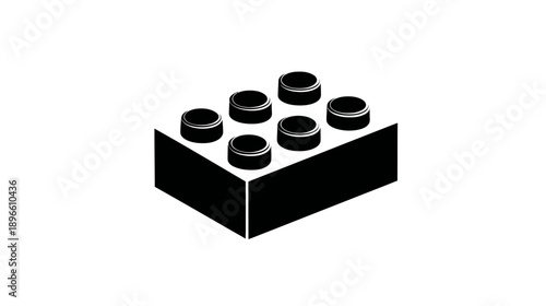 A black and white illustration of a rectangular building brick with six circular studs