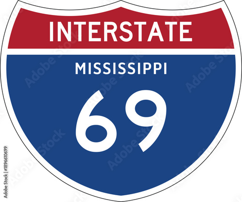 Interstate 69 Mississippi, I-69 MS US Interstate Highway Route Shield Badge Vector