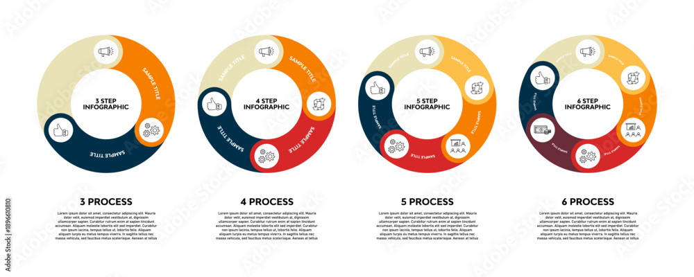 Obraz premium Vector circular infographic set. template for presentation business infographic, 3, 4, 5, 6, options steps parts. venn diagram sets. vector editable eps