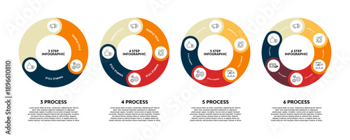 Vector circular infographic set. template for presentation business infographic, 3, 4, 5, 6, options steps parts. venn diagram sets. vector editable eps