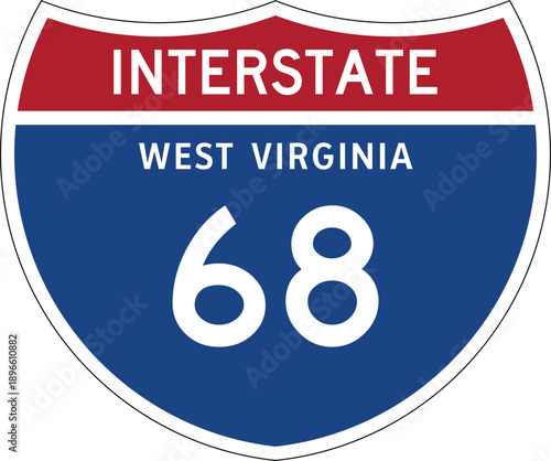 Interstate 68 West Virginia, I-68 WV US Interstate Highway Route Shield Badge Vector