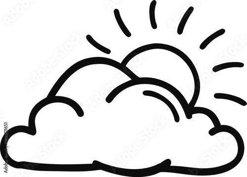 Sun Behind Clouds Icon, Weather Symbol, Bright Day Illustration