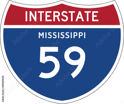 Interstate 59 Mississippi, I-59 MS US Interstate Highway Route Shield Badge Vector