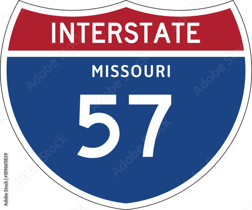 Interstate 57 Missouri, I-57 MO US Interstate Highway Route Shield Badge Vector