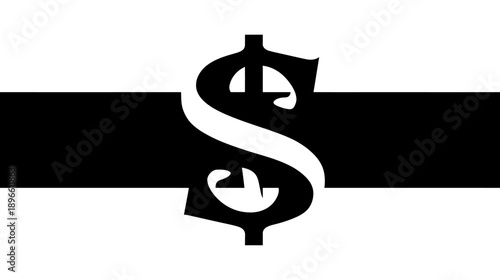 A large dollar sign composed of white, intersects a black horizontal bar on a white background