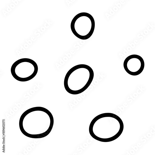 Abstract hand-drawn doodle of irregular black circles and ovals. Minimalist organic shapes
