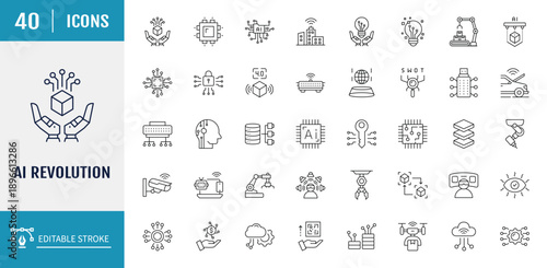 AI Revolution line editable icon set. Vector illustration with editable strokes