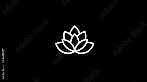 A white, stylized lotus flower graphic on a black background. Simple, minimalist design