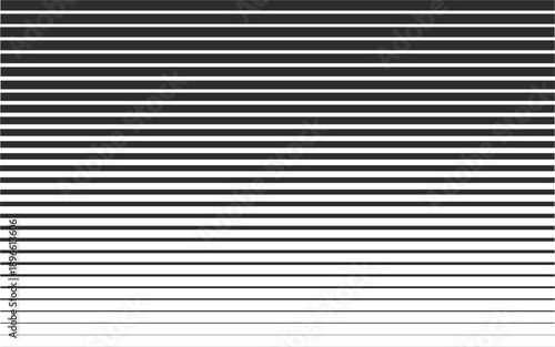  Half tone line pattern. Faded halftone black lines. Fading gradient background. Horizontal abstract geometric texture with parallel stripes. Gradient pattern. Vector illustration on white background.
