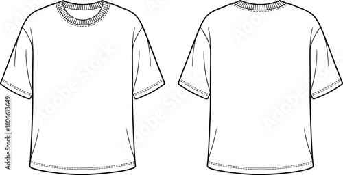 Men short sleeve t shirt technical flat sketch front and back view fashion illustration vector outline design