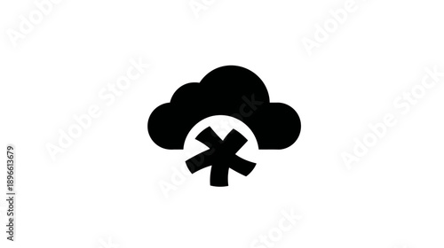 A minimalist icon featuring a cloud above a stylized asterisk symbol, suggesting snow