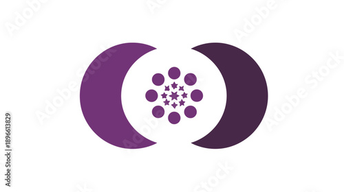 Abstract logo Crescent shapes surround a cluster of circles and stars, creating a spiral