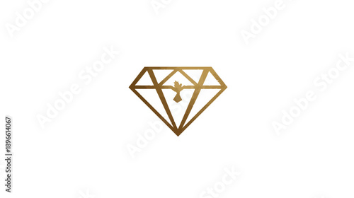 Golden diamond illustration with a small object inside on a clean white background