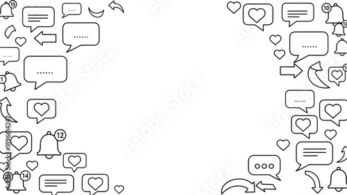 Vector illustration of various social media icons and symbols on for chat and communication