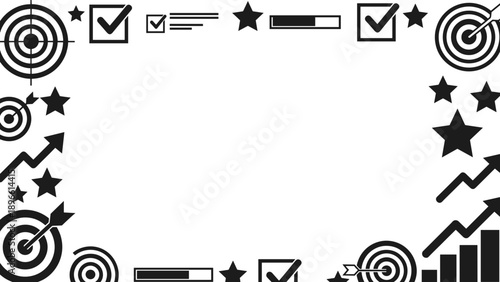 Black and white icons set with various business and target symbols for design