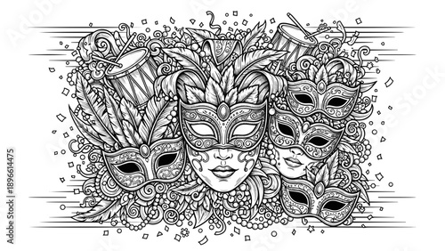 Venetian masquerade masks in a decorative arrangement