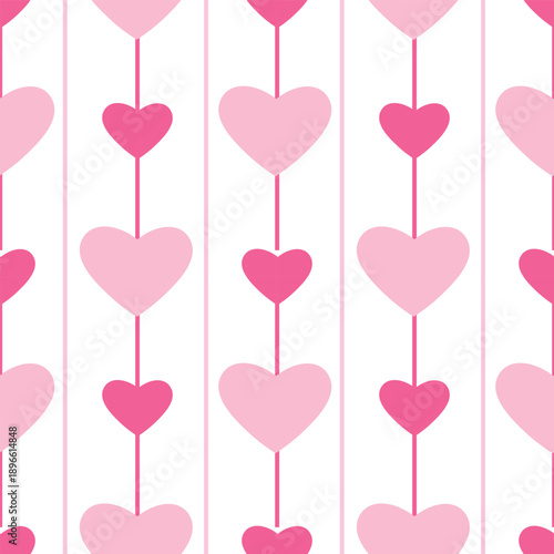Seamless pattern with pink hearts on a white background. Fabric, bed linen