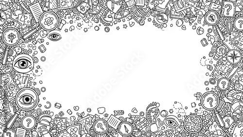 Black and white illustration of various objects border