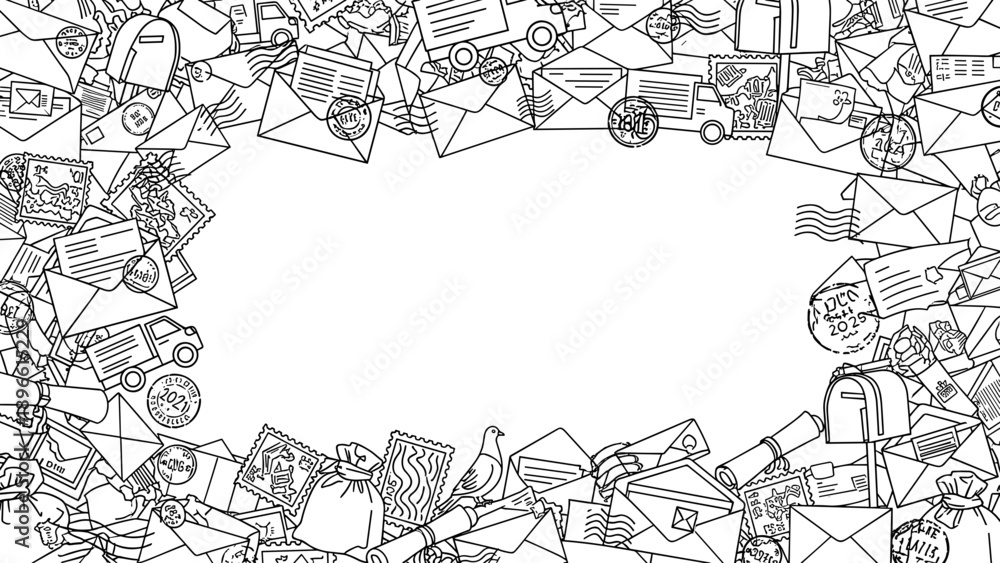Fototapeta premium A black and white illustration of various objects in a chaotic pile