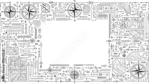 Blueprint technical drawing with various symbols and arrows