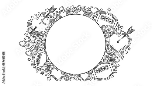 Sports themed frame with various equipment and hearts