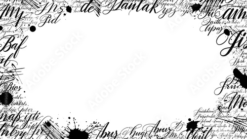 Black ink splatter border with words on for design