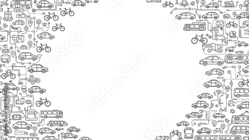 Collage of various vehicles and transportation icons