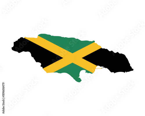 Vibrant Jamaica flag map outline promoting travel destinations and cultural heritage with bold colors and island vibes
