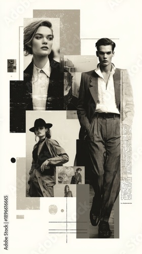 Fashion collage showcases modern styles in neutral tones with editorial layouts featuring various fashion articles and images