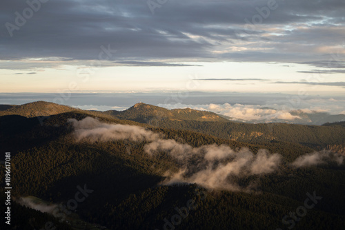 Sunrise at the top of Águila Peak in Ajusco, Mexico City. Hiking at sunrise