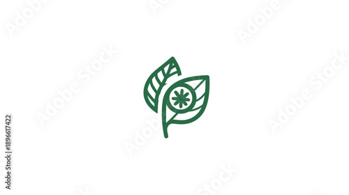 A simple, green icon depicting two leaves and a star-like shape, possibly a floral element