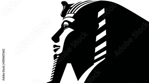 A stark, minimalist portrait of an ancient figure in profile, showcasing black and white contrasts