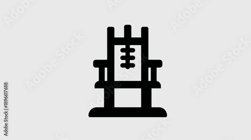 A stark black line drawing of an electric chair against a solid light gray background