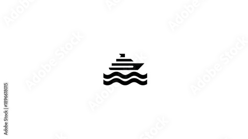 A black icon of a stylized boat with wavy lines at the bottom against a white backdrop