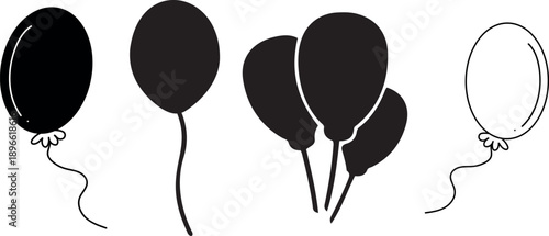 Collection of black Floating balloons, Party balloon icons Celebration Birthday Party Decoration Printable Clip Art