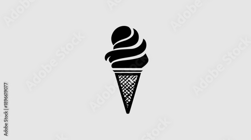 A simple, minimalist black and white icon. Ice cream cone on a light background