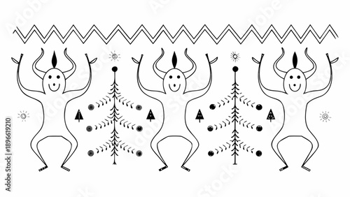 Modern tribal dancers celebrating nature with trees