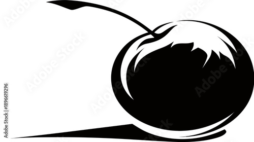 A stark, minimalist illustration of a single fruit with a stem and a cast shadow