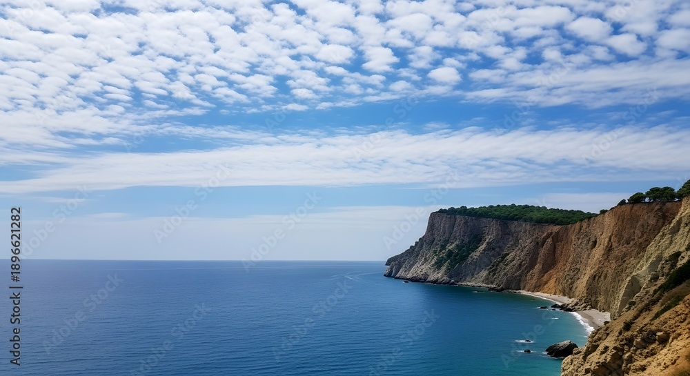 Obraz premium Serene cliffside by the ocean with a vast blue sky and scattered clouds