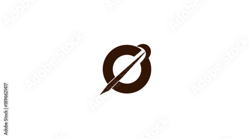 A geometric abstract logo design with a circular form pierced by a diagonal line and a sphere