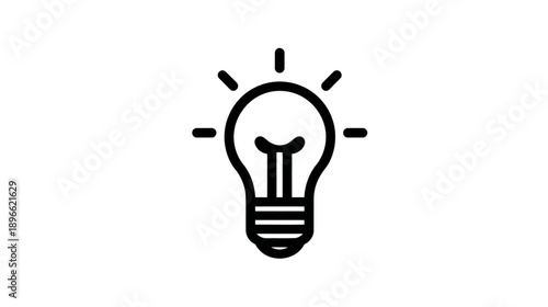 A black and white line drawing of a lightbulb with radiating lines