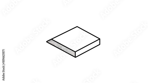 A three-dimensional cube-like shape with a grey textured edge is displayed against a white background