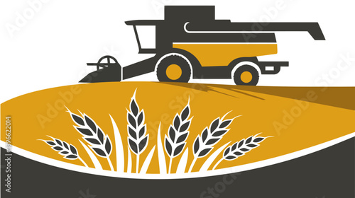 Simplified illustration of a combine harvesting wheat in a field with wheat stalks below