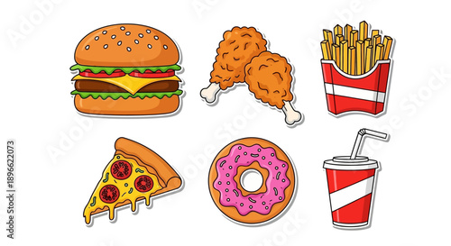 Assorted Fast Food Items on White Background.