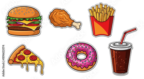 Assorted Fast Food Items on White Background.