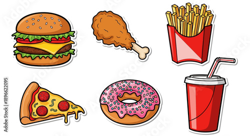 Assorted Fast Food Items on White Background.