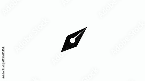 A simple, black-and-white stylized drawing of a fountain pen nib, set against white background