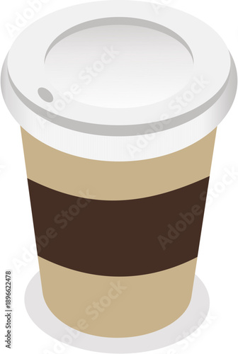 Isometric Disposable Paper Coffee Cup with Lid and Sleeve, Takeaway Hot Drink Container Illustration for Cafe and Branding