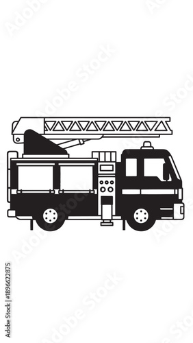 Colorful illustration of a fire truck with an extending ladder and emergency equipment on a city street.