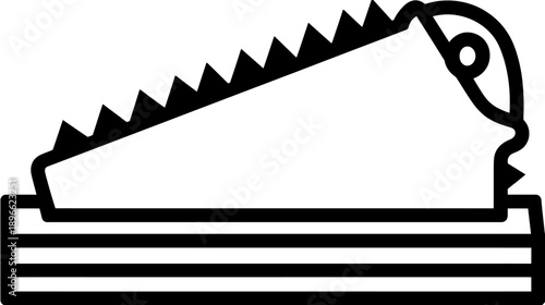 Black and white illustration of a tool with a toothed blade. Abstract, graphic style